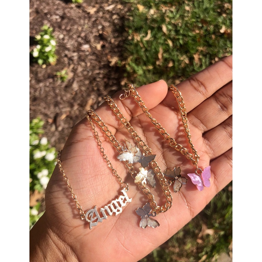 Pink Butterfly Anklet Set